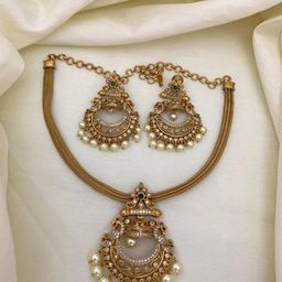 Rujve Jewellery Gold-Plated Stone-Studded & Beaded Jewellery Set-image-22
