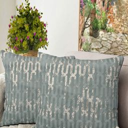 Blue Grass Grey & Beige 2 Pieces Abstract Velvet Square Cushion Covers-image-89