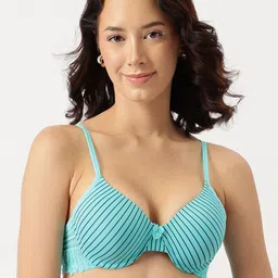 DressBerry Turquoise Blue Striped Full Coverage Lightly Padded Bra With All Day Comfort-11