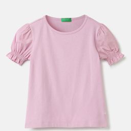 United Colors of Benetton Girls Puffed Sleeves Pure Cotton Top-picture-28