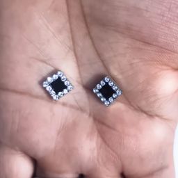 himmu's fashion hub Square Black Magnetic Stud Earrings, 8mm Crystal Halo Design, Non-Piercing, Unisex Pack of 1 image 5