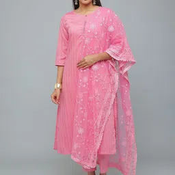 Anouk Women Striped Regular Chanderi Silk Kurta with Trousers & With Dupatta-image-6