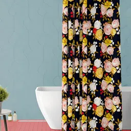 ArtzFolio Black & Pink Floral Printed Waterproof Shower Curtain-image-91
