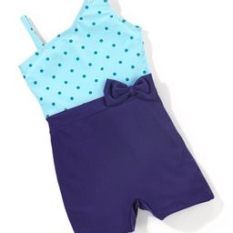 Babyhug Sleeveless Legged Swimsuit With Bow Applique Polka Dot Print- Navy Blue-image-11