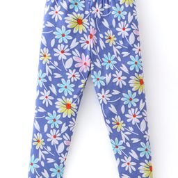Babyhug Cotton Lycra Full Length Leggings Floral Printed - Blue-image-32