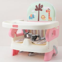 Babyhug Comfort Folding Booster Seat with 3 Point Safety Harness Built-In Cup Holder Animal Print- Pink-22