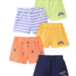 Doodle Poodle 100% Cotton Knit Above Knee Length Striped & Hot Air Balloon Printed Shorts Pack Of 5 - Multicolour-image-6