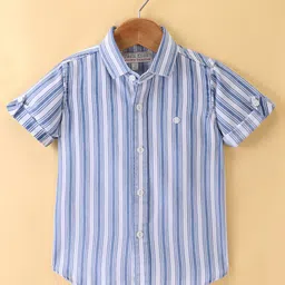 Jash Kids Cotton Woven Half Sleeves Striped Shirt - Blue-picture-10