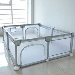 Smart Folding & Portable with Safety Lock Playpen with Play Gate Fence- Light Grey-image-16