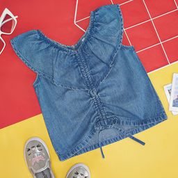Pantaloons Junior Sleeveless Solid Top - Light Blue-image-48