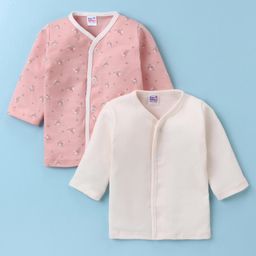 Ben Benny 100% Cotton Knit  Full Sleeves Solid & Floral Printed Front Open Vests Pack of 2 - Off White & Pink-image-92