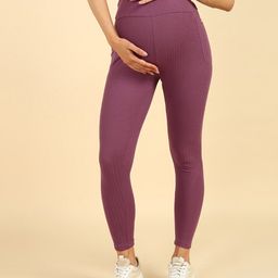 Zelena Solid Ultrastretch  Maternity Leggings With Pocket - Rosewood-image-91