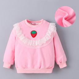 Kookie Kids Full Sleeves Top With Strawberry Embroidery & Frill Detailing - Pink-image-41