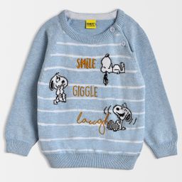 Mi Arcus Cotton Full Sleeves Peanuts Featuring Snoopy & Text Designed Striped Sweater - Blue-picture-9