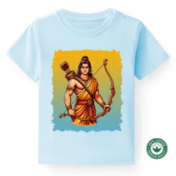 BLUSHES Dussehra Theme 100% Cotton Half Sleeves Lord Rama Printed Tee - Powder Blue-picture-13