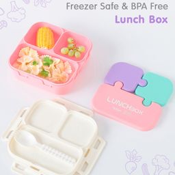 Portable Lunch Box with Spoon Text Print - Baby Pink-picture-14