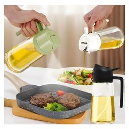 COZY VIBES Glass Oil Sprayer For Cooking - 2 In 1 Olive Oil Dispenser Bottle With Nozzle For Air Fryer, Salad, Frying, BBQ - Kitchen Gadget For Healthy Cooking- PACK OF 1 - COLOR MAY VARY-34