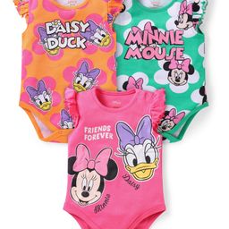 Babyhug Disney Interlock Knit Frill Sleeves Onsies with Minnie Mouse Graphics Pack of3 - Orange Pink & Light Green-image-68
