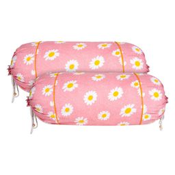 Kuber Industries Bolster Cover | Cotton Masand Pillow Cover | Diwan Round Bolster Pillow Covers | Bolster Cushion Pillow Cover Set | Roll Masand Cover | White Flower | Pack of 2 | Pink-11