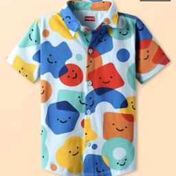 Babyhug Cotton Knit Half Sleeves Shirt With Shapes Print - White-image-65