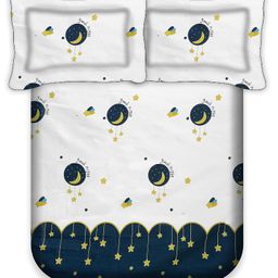 BHAIJI BEDSHEETS Glace Cotton Bed Sheet Double Bed With 2 Pillow Covers Kids Cartoon Prints - Moon Star-image-0
