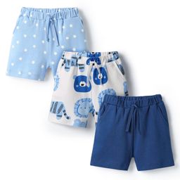 Bonfino 100% Cotton Knit Above Knee Length Animal & Star Printed Shorts Pack of 3 - White Light & Navy Blue-picture-11