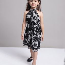 Mini & Ming Georgette Sleeveless Floral Printed Dress - Black-image-50