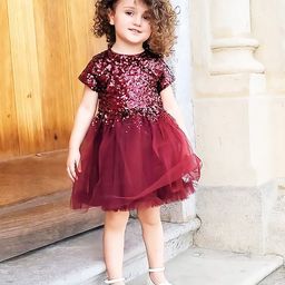 Cherry Crumble By Nitt Hyman Half Sleeves Sequins Embellished Layered Dress - Maroon-image-82