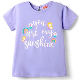 Babyhug 100% Cotton Knit Half Sleeves T-Shirt with Text Print - Purple-picture-15
