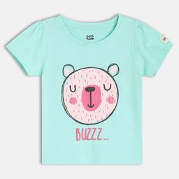MINI KLUB Cotton Knit Half Sleeves Baby Animal Printed Top - Blue-picture-22