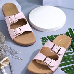 Shoetopia Colour Blocked Double Buckle Closure Flip Flops - Pink-image-55