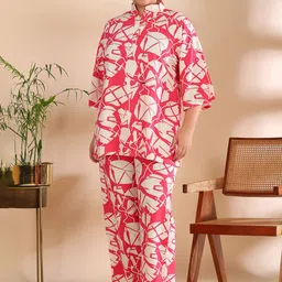 ISHQY Floral Printed Pure Cotton Plus Size Top with Trousers Co-Ords-picture-7