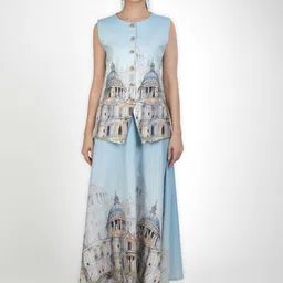 KOVET Printed Linen Top & Skirt Co-Ord Set-image-5