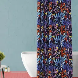 ArtzFolio Navy Blue & Orange Coloured Floral Printed Waterproof Shower Curtain-image-77