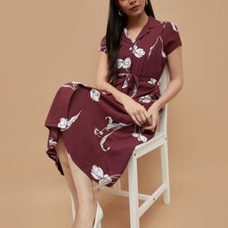 CODE by Lifestyle Women Floral Printed Shirt Collar Midi Dress-picture-12