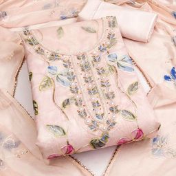SHADOW & SAINING Embroidered Organza Semi-Stitched Dress Material-image-98