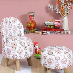 Shadowkart 2-Pcs White & Yellow Printed Wooden Anti-Flip Round Ottoman Pouffes-image-7