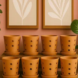 The handicraftian Orange 8 Pieces Cone Orchid Terracotta Medium Planters-picture-20