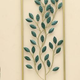 vedas W-Yashvi Gold-Toned & Green Rectangular Leaf Tree Wall Hanging-5