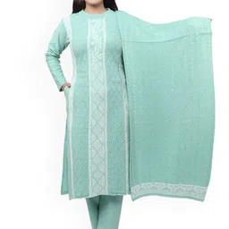 WOOL 4U Women Geometric Self Design Kurta with Trousers & Dupatta-picture-0