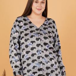 Sztori Women Geometric Printed Mandarin Collar Plus Size Top-15