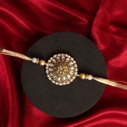 PANASH Gold-Plated Kundan-Studded Thread Rakhi With Ceramic Mug & Roli Chawal-image-83