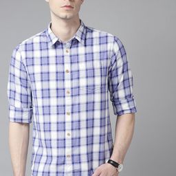 BEAT LONDON by PEPE JEANS Men Blue Pure Cotton Slim Fit Tartan Checked Casual Shirt-image-84