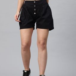 Popnetic Women Solid High-Rise Pure Cotton Relaxed Fit Shorts with Gathered Detail-image-89