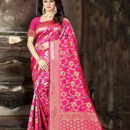 SAREEFLAME Floral Woven Design Zari Art Silk Banarasi Saree-image-98
