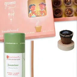 GaneshaSpeaks 55-Pcs Brown Sandalwood Dhoop Cup & Jasmin Dhoop Stick Rose Incense Sticks-image-80