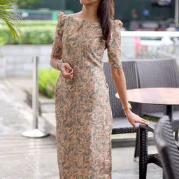 Sun Fashion And Lifestyle Striped Embroidered Round Neck Chanderi Cotton Straight Kurta-picture-27