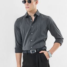 Snitch Vertical Striped Spread Collar Slim Fit Formal Shirt-picture-6