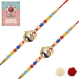 MEIRA JEWELLERY Set Of 2 Rakhi With Roli Chawal & Greetings Card Set-image-54