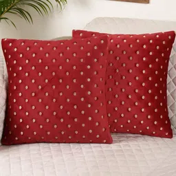 TANLOOMS Maroon & Gold-Toned Set of 2 Quirky Velvet Square Cushion Covers-image-28